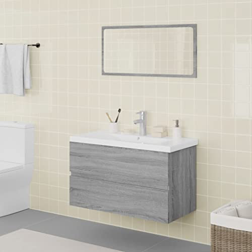 Homgoday Badezimmermöbel-Set Sonoma-Grau aus mehrschichtigem Holz, Bodenschrank für Badezimmer, Aufbewahrungsschrank für Schlafzimmer x