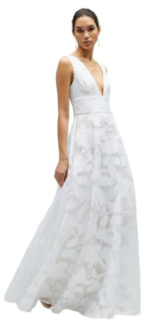 Coast Women’s Plunge V-Neck Jacquard Full Skirt Wedding Dress, V-Neck, Plunge Neck, All Season, Office, Workwear, Smart Casual Ivory