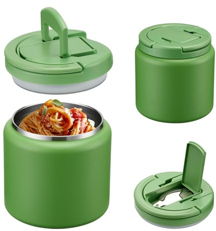 Itslife Termo para Comida 760ml, Recipiente Térmico para Comida Acero Inoxidable con Cuchara, Contenedor Térmico Fría y Caliente, Fiambrera Aislante para Picnic, Escuela y Oficina, Verde