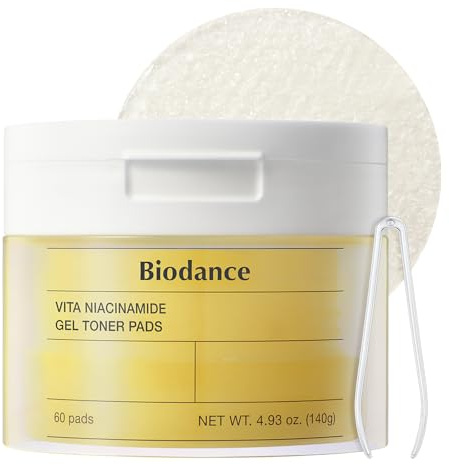 Biodance Vita Niacinamide Gel Toner Pads - Discos Tónicos para Manchas Oscuras y Tono Uniforme - Almohadillas Exfoliantes Suaves con Vitamina C - Cosmética Coreana - 60 Unidades (140g)