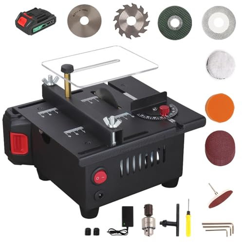 Mini Sierra de Mesa eléctrica inalámbrica para Manualidades con función de elevación, Profundidad de Corte de 16 mm y 15000 r/min. Sierra de Banco Multiusos Battery*1