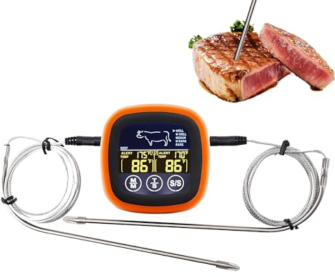Fesatccoz Digital Meat Thermometer Touch Screen IP67 Waterproof Cooking Thermometer Probe With Timer and Backlit LCD Screen for Barbecue Grill Oven and Kitchen Food Cooking