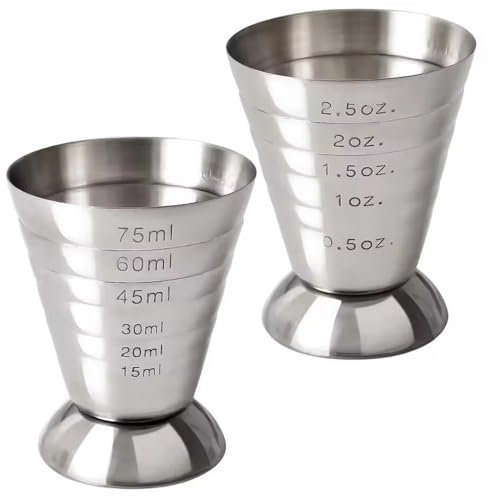 2pcs Jigger para barman 75 ml de cóctel de acero inoxidable Copa de medición con cóctel profesional de