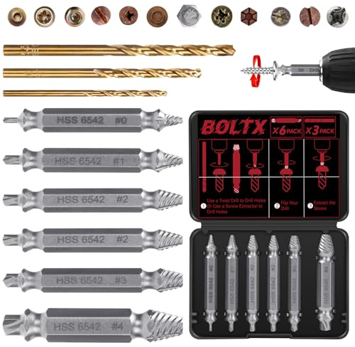 9PCS Damaged Screw Extractor Set, Upgraded Model HSS 6542, Hardness 63-65HRC, Double-Ended Drill Bits for Stripped, Broken, Rusted Screws, Fits All Drills, with Storage Case