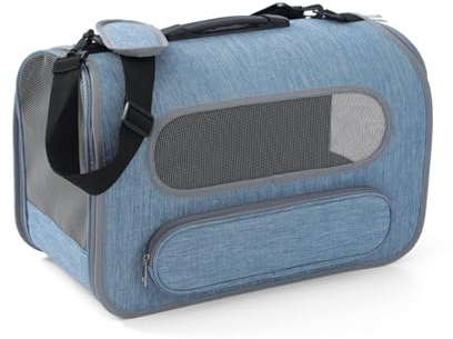 Katzentransportbox Leicht Katzentasche Klappbar Belüftet & Ausbruchsicher für Auto/Bahn/Tierarzt (bis 10kg)(Blue)