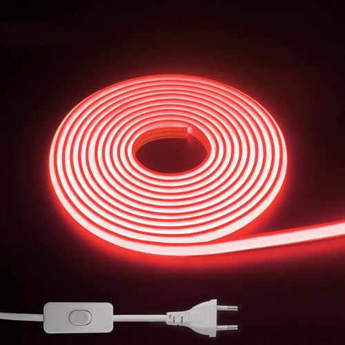 AMATOPDECO Ruban LED COB 220V, IP65 Etanche Flexible néon LED Strip, Bande Lumineuse LED pour Cuisine Chambre Bureau Jardin Éclairage Ambiance Gaming Décoration (Rouge, 4M)