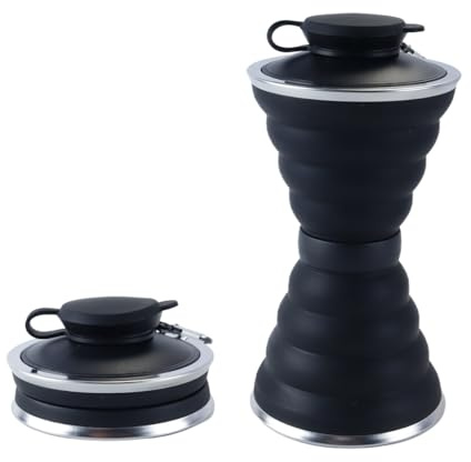 Ausi Botella de agua plegable de silicona de 500 ml, portátil, para viajes, deportes, gimnasio, camping, senderismo, ciclismo, color negro.