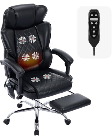 COLAMY Bürostuhl Ergonomisch mit Massagefunktion, Ergonomischer Schreibtischstuhl mit Heizfunktion, Chefsessel mit Fußstütze, 360° Drehstuhl, 94-125° Verstellbarer Rückenlehne, für Office, Schwarz