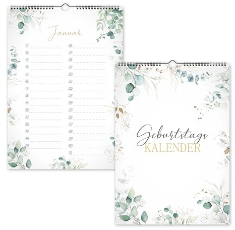 Immerwährender Geburtstagskalender zum Aufhängen – Jahresunabhängiger Familienkalender im modernen Blattdesign, A5 (21 × 14,8 cm), stilvolle Wanddeko für Zuhause