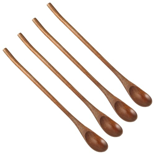 LIFKOME 4 Pezzi cucchiai da cocktail agitazione da caffè cucchiai per condimenti cucchiaio condimenti Cucchiaio alimentare mescolando in legno Brown