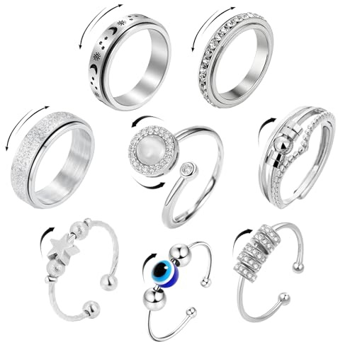 MLPKOI 8 Pezzi Anello Antistress Donna, Impilabili Anelli Antistress, Anello Ansia Anti Stress, Spinner Anelli Donna, Fidget Ring, Regalo per Ragazza, Figlia, Mamma, Moglie