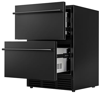 ICEVIVAL 24 Inch Under Counter Drawer Fridge, Outdoor Refrigerator with Dual Drawers, Stainless Steel Door, 98 Cans Beverage Refrigerator for Home & Commercial, 37℉-65℉ (Black)