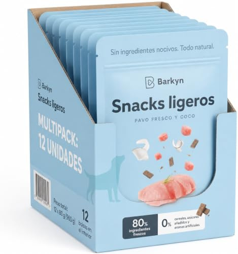 Barkyn Chuches para Perros - Solo 7 Kcal/Galleta - Pavo con Coco 12x60g | Premio Entrenamiento, Sin Cereales, Fácil Digestión
