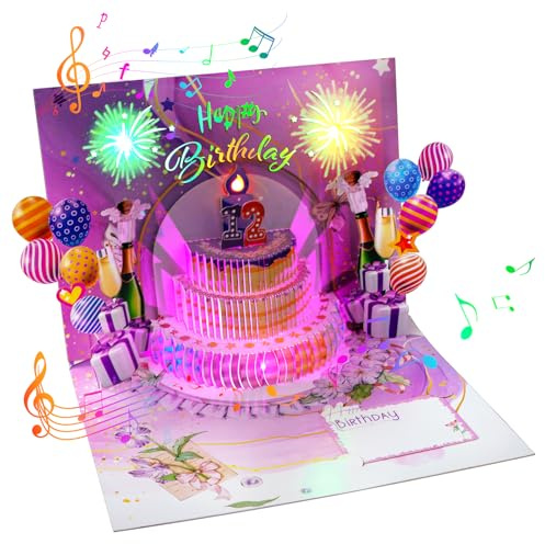 3D Pop-Up Geburtstagskarte mit Musik & Licht, LED Happy Birthday Karte, originelle Geschenkidee für Frauen Männer Freundin