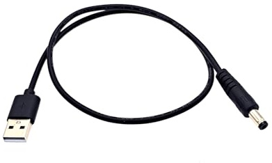 JZK Cavo alimentazione USB a CC 5V 2A, adattatore USB 2.0 A maschio a jack cilindrico 5,5 mm x 2,1 mm per laptop, router, tastiera, dispositivi a basso consumo 5,5 x 2,1 mm, 0,5 m - Nero