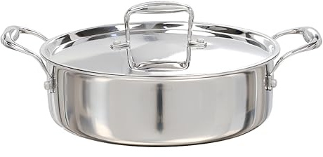 Buckingham Elite Tri-Ply 18/8 Stainless Steel Sauteuse Pan with Lid Induction Stainless Steel Pan Stay Cool Handle Ensures Fast Even Heating 24cm 2.9 litres