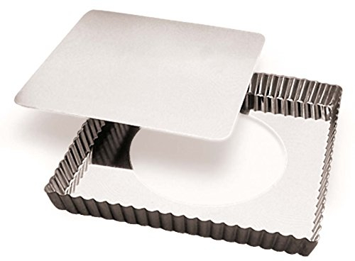 GOBEL - Moule à tarte cannelée carrée - Fer Blanc matière écoresponsable - fond mobile - 23 x 23 cm - Fabriqué en France