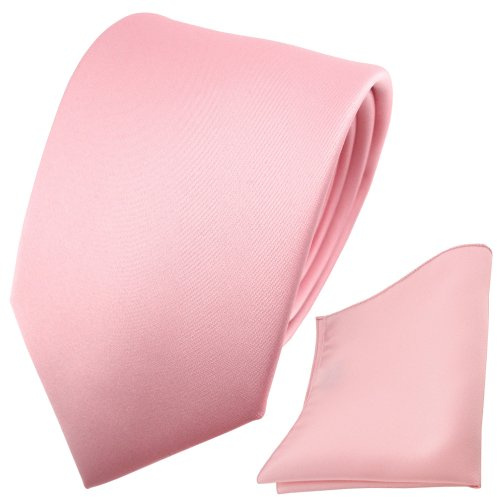 TigerTie - Satin Krawatte + Einstecktuch einfarbig Uni - Tie Binder