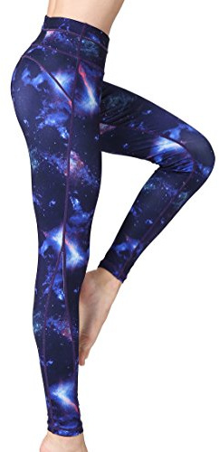 FLYILY Femme Sports Leggings Star Impression Workout Collants Stretch Fitness Yoga Pantalon,XL,Bleusky