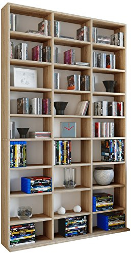 VCM Regal Standregal Medienregal Bücherregal CD DVD Aufbewahrung Holz Raumteiler Wandregal Sonoma-eiche Megosa Maxi, 182.8 x 102 x 23 cm