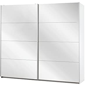 Rauch Möbel Caracas Schrank Kleiderschrank Schwebetürenschrank, Weiß mit Spiegelfront 2-türig inkl. Zubehörpaket Premium, BxHxT 226x210x62 cm