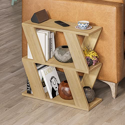 Hocuspicus Schmaler Side Table mit 2 Ablageflächen| moderner 2-stufiger Beistelltisch im schlanken Design| platzsparender End Table für Sofa| Wohnzimmer und Büro| 22 x 60 x 57 cm (Eiche)