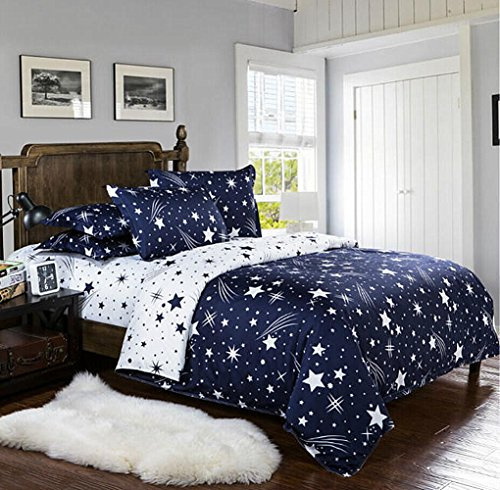 FANSU Set di Biancheria da Letto Matrimoniale de 4 Pezzi, FansuSetStella Copripiumino per Letto Matrimoniale Chiusura a Zip con Lenzuola Piane e 2 federe (220x240cm,Stellato)