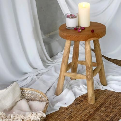 Teak Hocker KANSAS Natural Massivholz Holzhocker Sitzhocker Beistelltisch