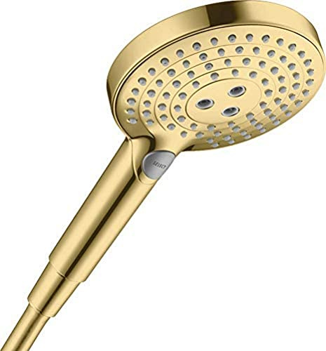 hansgrohe Raindance Select S - Duschmunstycke, Handdusch med 3 stråltyper, runt Duschhuvud (⌀ 120 mm), med antikalk-funktion, polerad guld-optik, 26530990