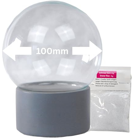 Snowglobe for You | Bastelset DIY Schneekugel m. 1 x Schnee | Do it Yourself mit Glaskugel und Polyresinsockel | 100mm Durchmesser, 120mm Höhe | 40054 (grau)