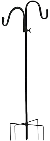 DDGAO Wild Bird Feeder Pole. Feeding Station with Decorative Finial & Two Hooks for any Feeders such as Seed, Peanut, Sunflower & Fatball. Metal, Freestanding Ready for the Garden & Outdoors