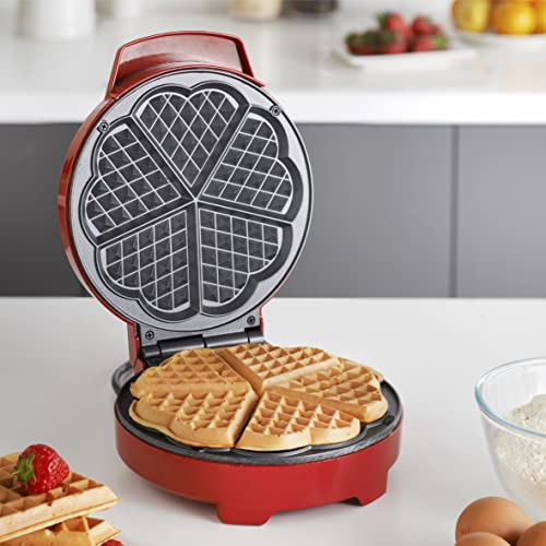 Global Gizmos 37559 Heart Shaped Waffle Maker/Non Stick Plates/Easy to Clean/Fun Food for All The Family/Fluffy Belgian and American Waffles