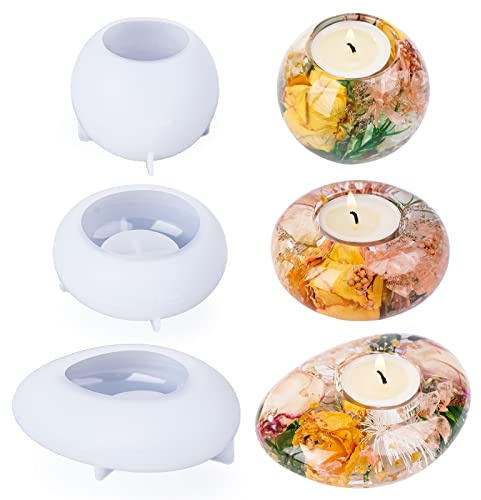 LET'S RESIN - Moldes de silicona para portavelas de resina, 3 unidades, moldes para portavelas de té para resina, yeso, cemento, hormigón, moldes de epoxi para decoración del hogar, para principiantes