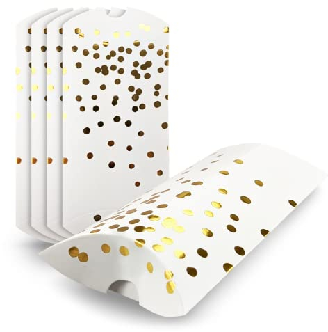 Netuno 5 x Geschenkbox Karton Weiß mit goldenen Punkten 8x15 cm Faltschachtel Geschenkverpackung Box klein Geschenkschachtel für Party Süßigkeiten Schmuck Hochzeit Taufe Geschenke Kissenschachtel