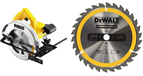 DeWalt DWE560-GB, 240V 184mm 65mm Compact Circular Saw, Yellow & DT1940-QZ DT1940-QZ-Hoja para construcción 184x16mm 30T (AC), Yellow, 184 x 16 mm