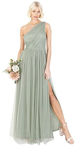 Anaya with Love Women's Womens Ladies Maxi One Cold Shoulder Slit Split Sleeveless Prom Wedding Guest Bridesmaid Dress, Forest Green, 22 UK, (PL1-1049)