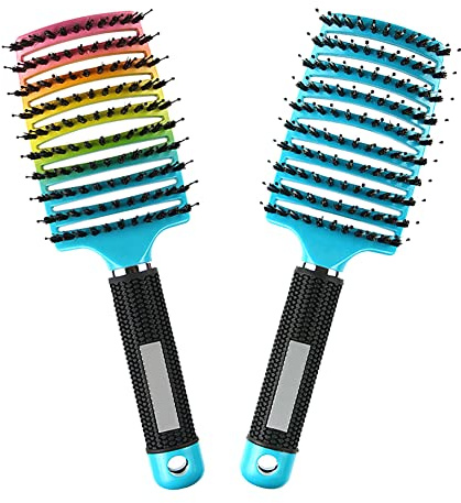 Magical Ultra Detangling Brush for Wet or Dry Hair, Detangler Brush, Fast Drying Styling Massage Hairbrush for Men, Women and Kids (Rainbow+Blue)
