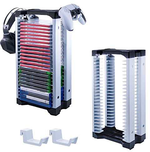 Mcbazel Universal Game Storage Tower, 23-Game Holder Rack for PS4/PS5/PS5 Slim/PS5 Pro, Xbox & Switch/Switch 2, Universal Game Storage & Organizer (Black & White)