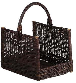e-wicker24 Panier en osier pour bois de cheminée, panier à bûches avec poignée, panier en osier(Brun)
