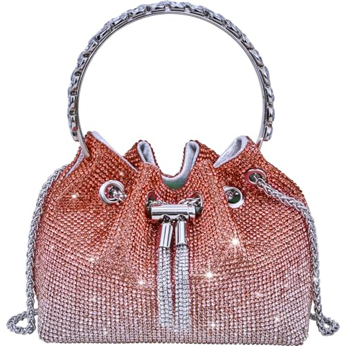 TOPALL Clutch Glitzer Damen,Silber Abendtasche,Handtasche Diamant Tasche Schultertasche Silber Elegante mit Reißverschluss, Strasssteine Clutches Brieftaschen Umhängetasche für Party Freizeit Date