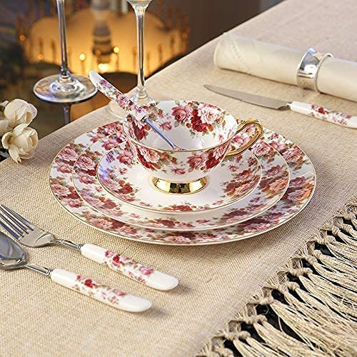 Service de vaisselle en porcelaine d'Europe pastorale avec assiettes de vaisselle couteau à fourchette vaisselle de couverts en porcelaine avancée britannique royale pour 1 personne (Couleur: G) (E)