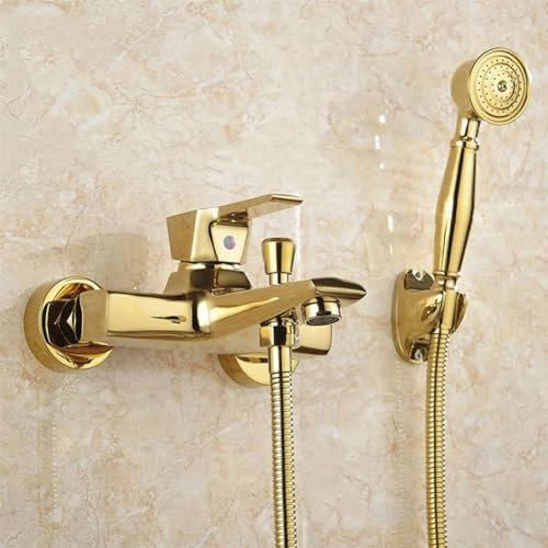 Rubinetto Vasca Da Bagno Oro - Antico Ottone Monocomando Parete Miscelatore Vasca Da Bagno Doccia, Con Doccetta