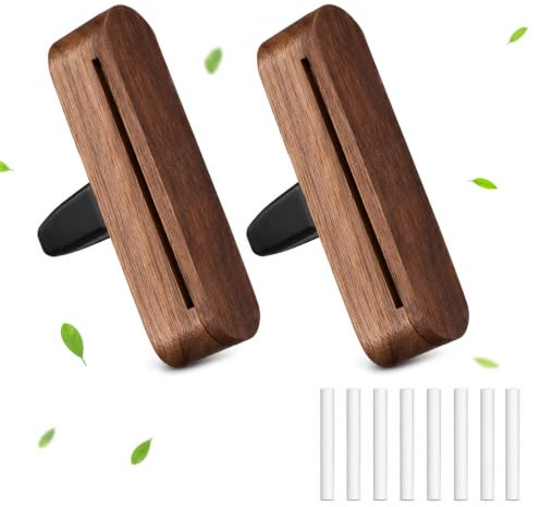Auto Lufterfrischer 2 Stück Auto Diffusor für Ätherische Öle Holz Auto Duft Innenraum Auto Vent Diffuser mit 8 Nachfüllauflagen für mehr Fahrspaß und Fahrfreude (Ohne Öl)