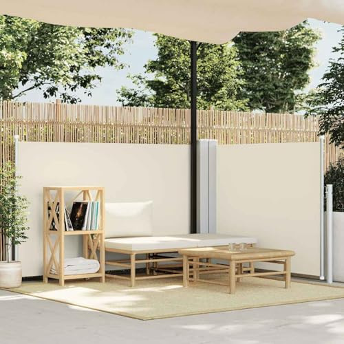 Gecheer Ausziehbare Seitenmarkise Cremeweiß 120 x 600 cm, Terrassenmarkise für Privatsphäre und Sonnenschutz