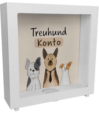 Hunde Rahmen Spardose aus Holz mit Spruch Treuhundkonto Schäferhund Frenchie Design Ideal für Terrier Fans Hundemenschen sparen Sparfuchs