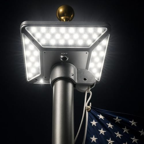 Rushmore Rose USA Solar Flag Pole Light – 320 Ultra Bright LEDs for Outdoor Use, Weatherproof Flagpole Light Top Mount, Durable LED Lighting for Flag Display