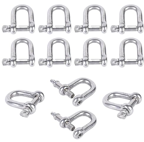 Gativs Manilles en Forme de D 12 Pièces Manille Inox M5 D Manilles Acier Inoxydable pour Alpinisme Manille Goupille Vis Boucle Manilles avec Boulons à œil Manille M5 Manille de Traction