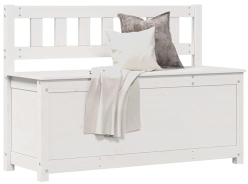 Gecheer Banco con Almacenamiento de Madera Banco de Zapatos Asiento Baúl Almacenamiento con Respaldo Banco Jardin Exterior almacenaje Banco Jardín con Baúl Blanco 110x41x76,5 cm