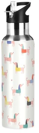 Ksajwzf Colorful Dachshunds Dog Insulated Water Bottle Stainless Steel Kids Sport Thermos Jug with Straw Lid Puppy Dogs Water Flask Leakproof Thermos Bottle for Bike Running Walking Outdoor 20 Oz