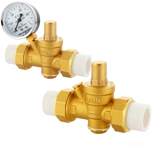 Druckminderer Wasser Messing-Druckminderventil, doppelter Live-Anschluss, Regelventil for Wasseraufbereiter, Warmwasserbereiter, einstellbarer Druck (Size : PPR40, Color : Valve Without Gauge)